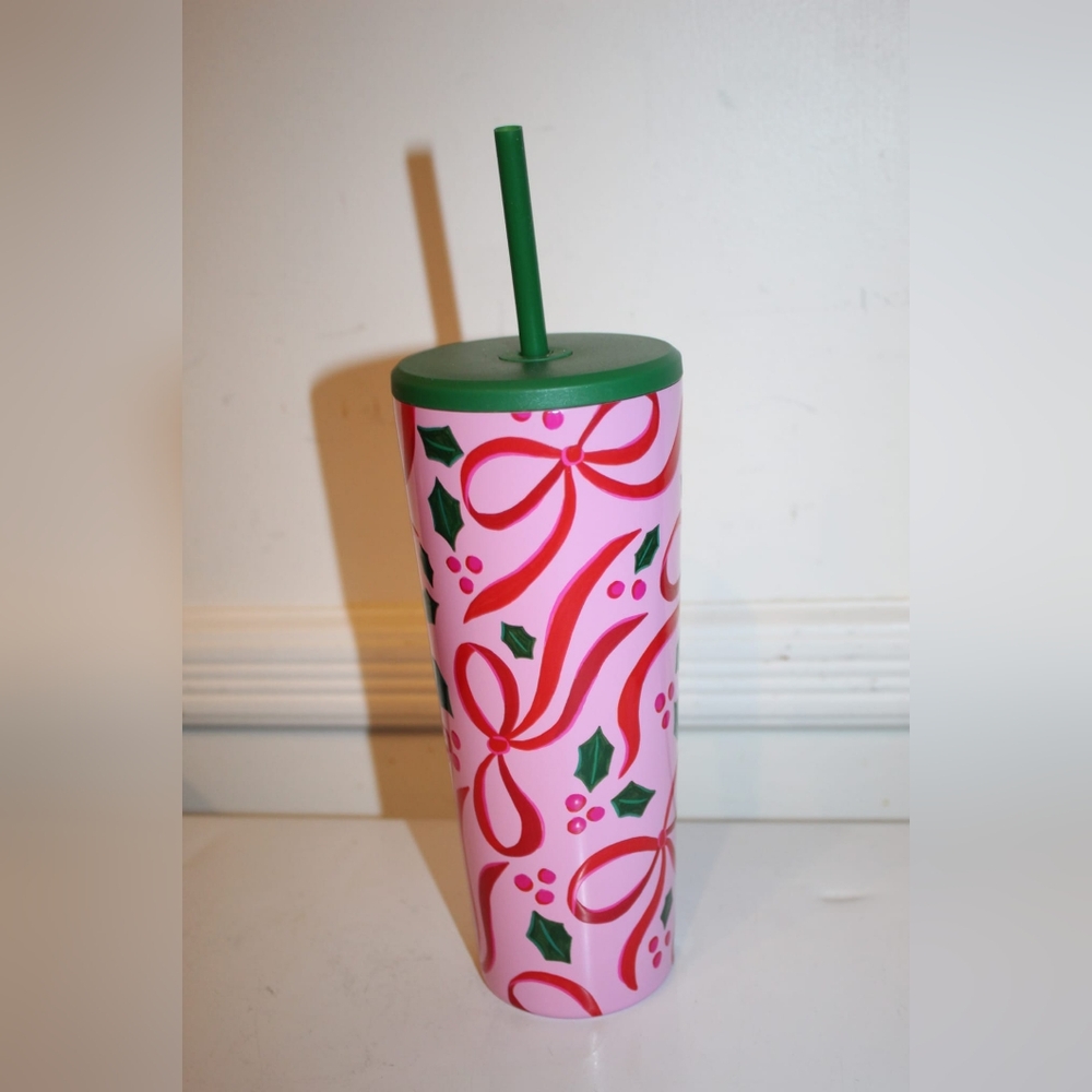 Festive Pink Tumbler with Straw